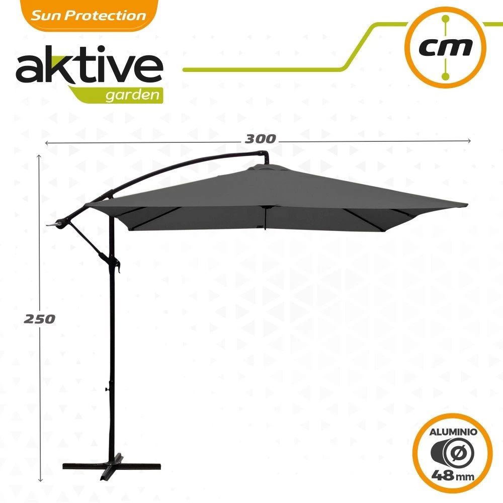 Parasol Excéntrico Banana 300x300x250 Cm Antracita Mástil Acero Aktive - Imagen 6