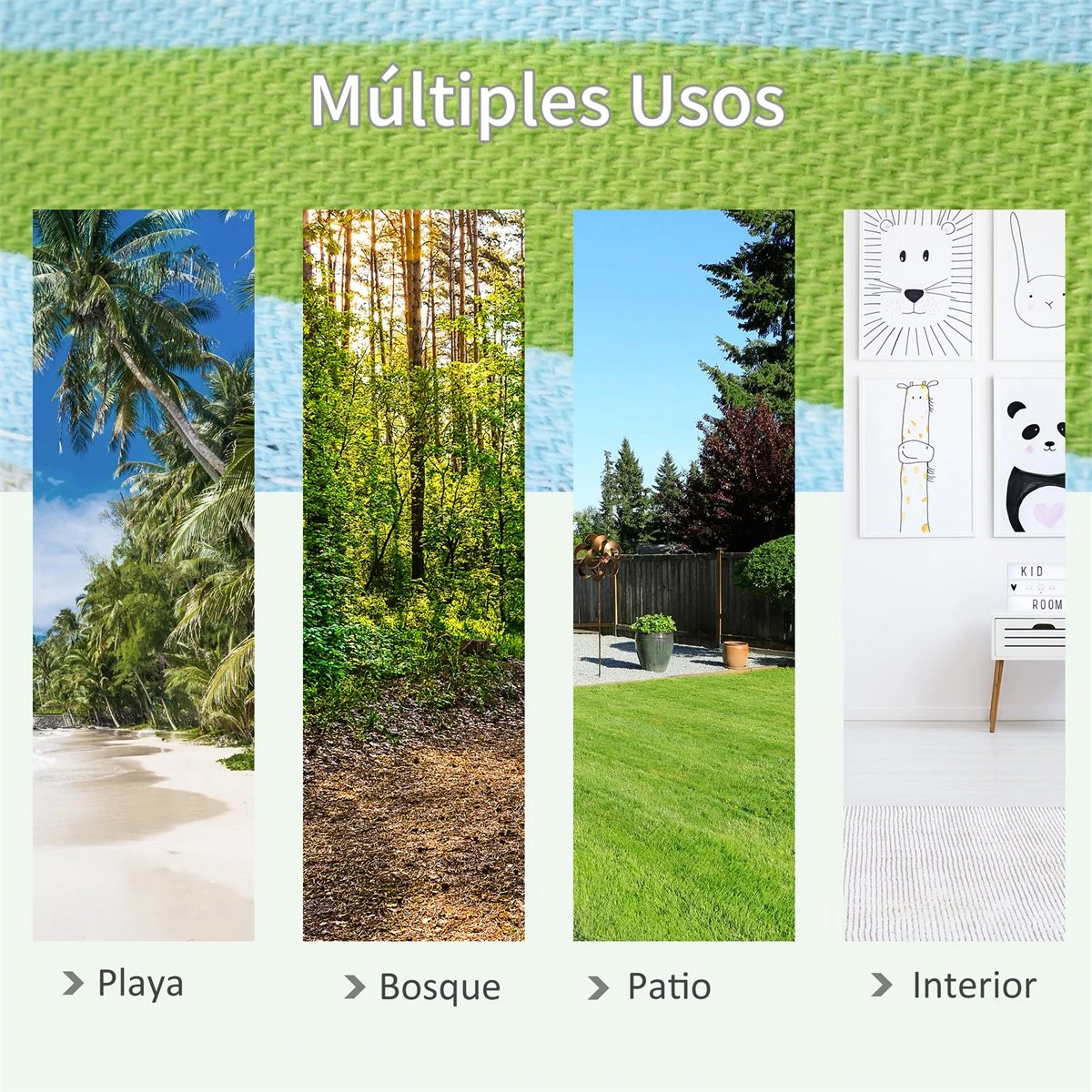 Outsunny Hamaca De Algodón Para Jardín 200x150 Cm Hamaca Colgante Portátil Carga Máx. 180 Kg Para Acampar Piscina Camping Rayas Multicolor - Imagen 6