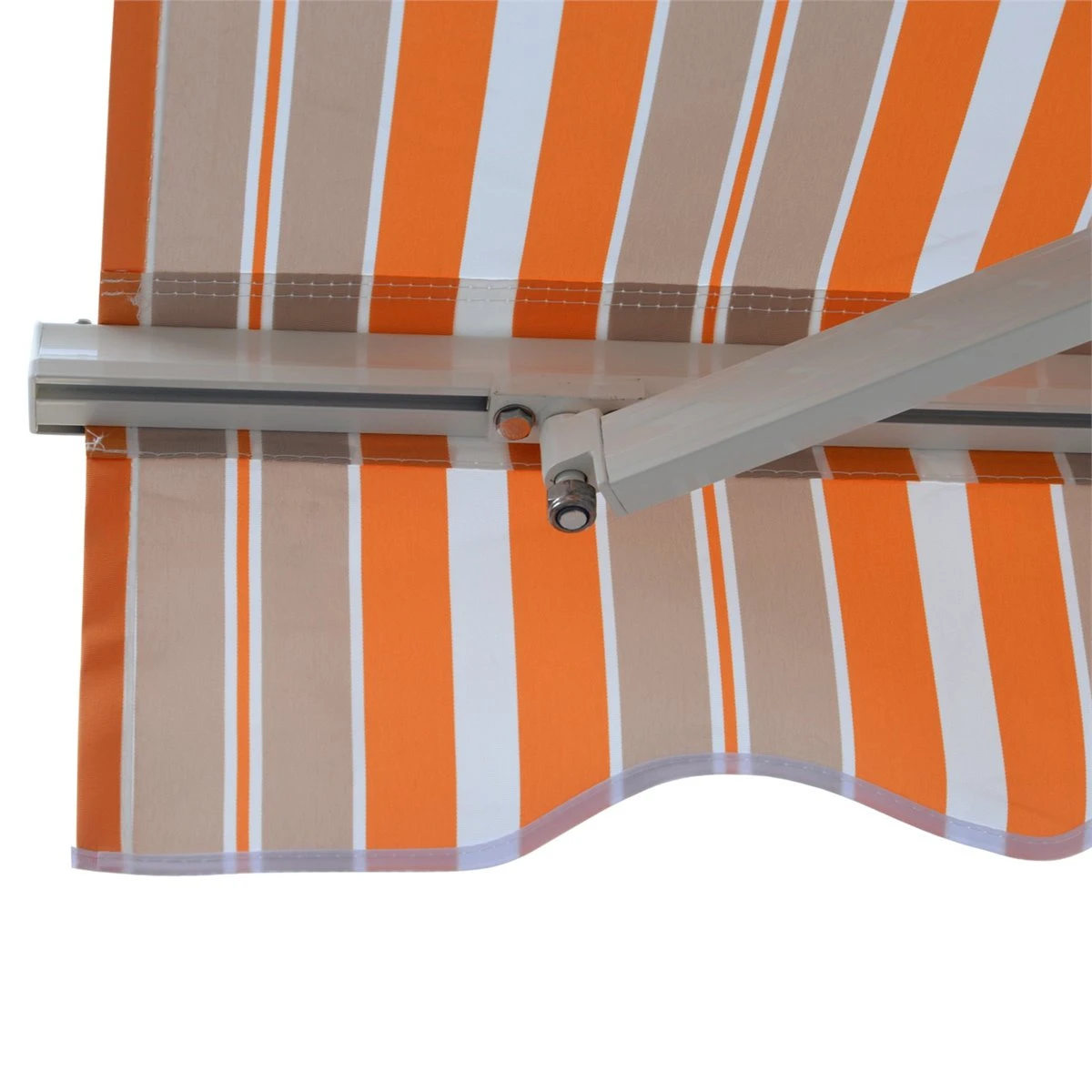 Outsunny Toldo Retráctil Con Manivela Toldo De 300x250cm Con Brazo Articulado De Aluminio Y Poliéster 280g/m² Rayas Naranja Beige Y Blanco - Imagen 8