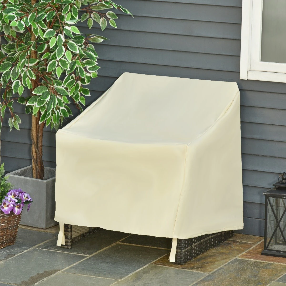 Outsunny Funda Protectora Para Sillas Cubierta De Muebles Sillón Impermeable Exterior Jardín Protección Contra Lluvia Y Sol 68x87x77cm 600D Tela Oxford - Imagen 2