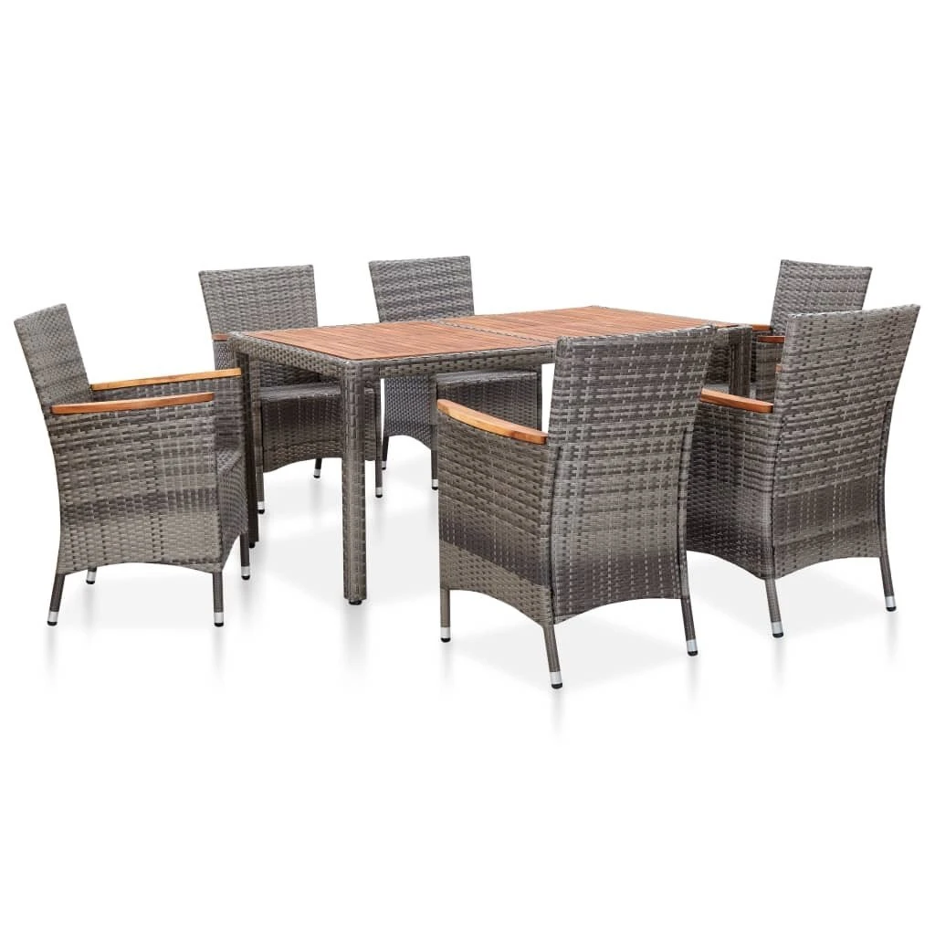 Set De Comedor Para Jardín 7 Pzas Cojines Ratán Sintético Gris VidaXL - Imagen 3