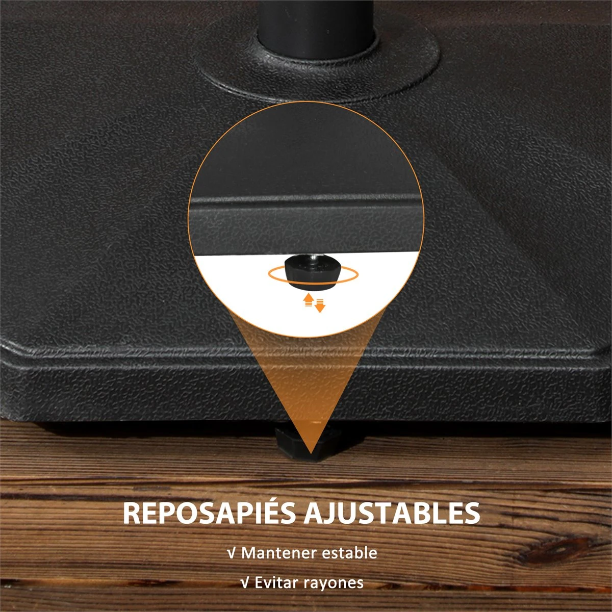 Outsunny Base De Sombrilla Peso 18 Kg Soporte Para Parasol De Cemento Para Mástil De Ø32/34/38 Mm Pie De Parasol Para Jardín Balcón 46x46x39 Cm Negro - Imagen 6