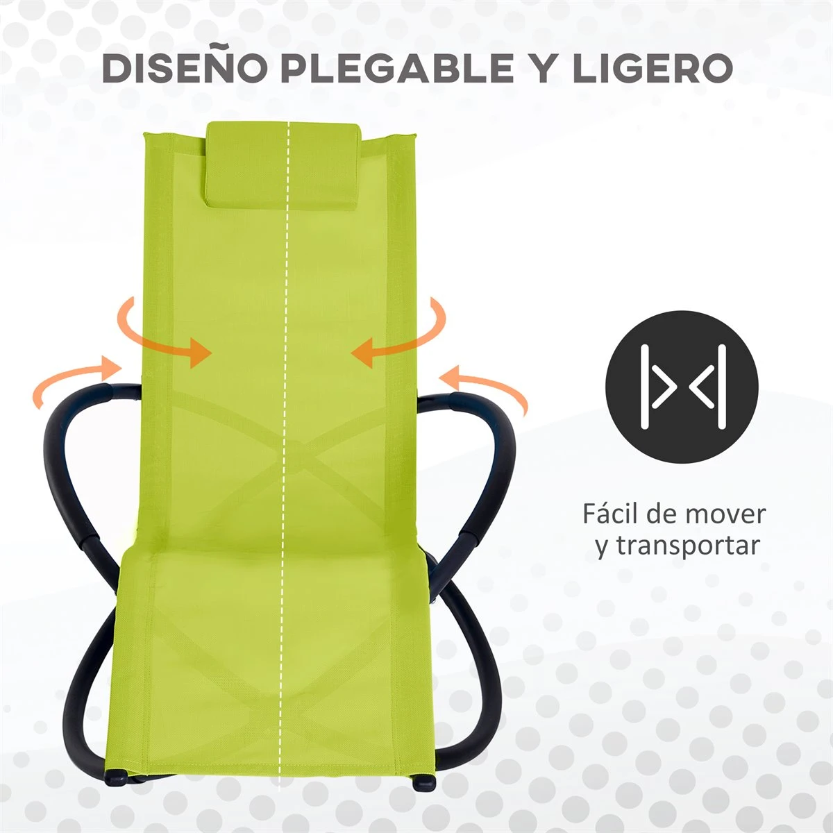 Outsunny Tumbona Mecedora De Jardín Con Reposacabezas Extraíble Sillón Tumbona Ergonómica De Exterior Plegable Tela De Texteline Para Patios Piscina Al Aire Libre 80x154x84 Cm Verde - Imagen 6