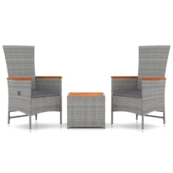 Juego Muebles Jardín 3 Pzas Madera Acacia Ratán Sintético Gris VidaXL