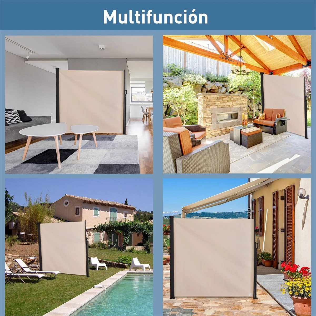Outsunny Toldo Lateral Retráctil Exterior 350x180cm Pantalla De Privacidad Contra Sol Viento Visión Para Jardín Patio Balcón Tejado Hecho De Aluminio Poliéster Montar Utilizar Fácil Beige - Imagen 7