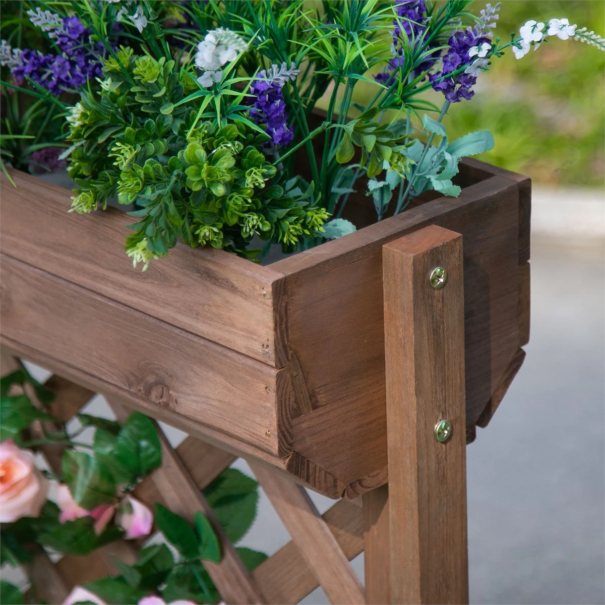 Outsunny Jardinera Con Enrejado De Madera Maciza Soporte Para Flores Plantas Trepaderas Balcón Patio Jardín Al Aire Libre 68x30x85,5 Cm Marrón - Imagen 4