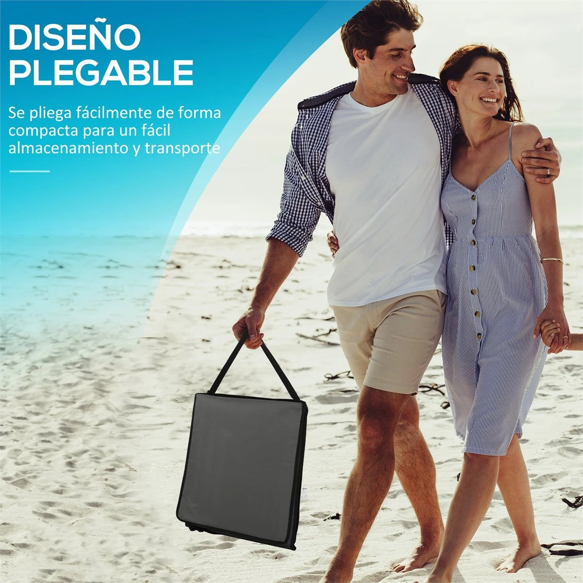 Outsunny Conjunto De 2 Esterillas De Playa Plegable Esteras Acolchadas Con Respaldo Reclinable Y Bolsa De Transporte Para Jardín Camping 142x51x40 Cm Gris - Imagen 6