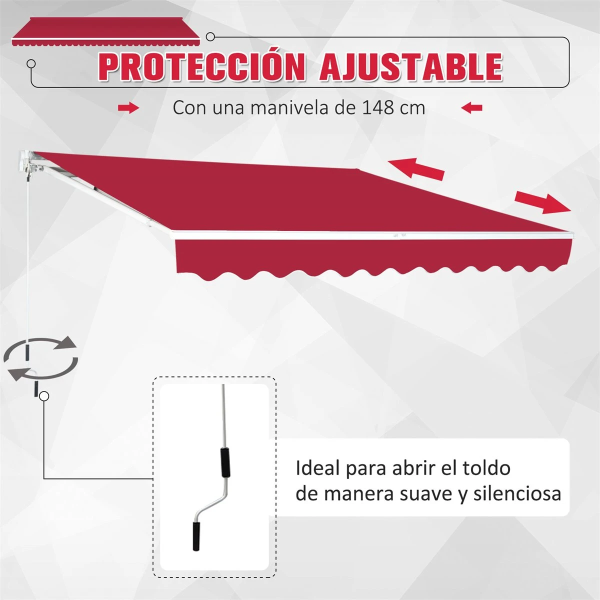 Outsunny Toldo Manual 395x245 Cm Toldo Para Patio Balcón Terraza Y Jardín Con Brazo Articulado De Aluminio Y Tela De Poliéster De 280g/m2 (Rojo) - Imagen 6