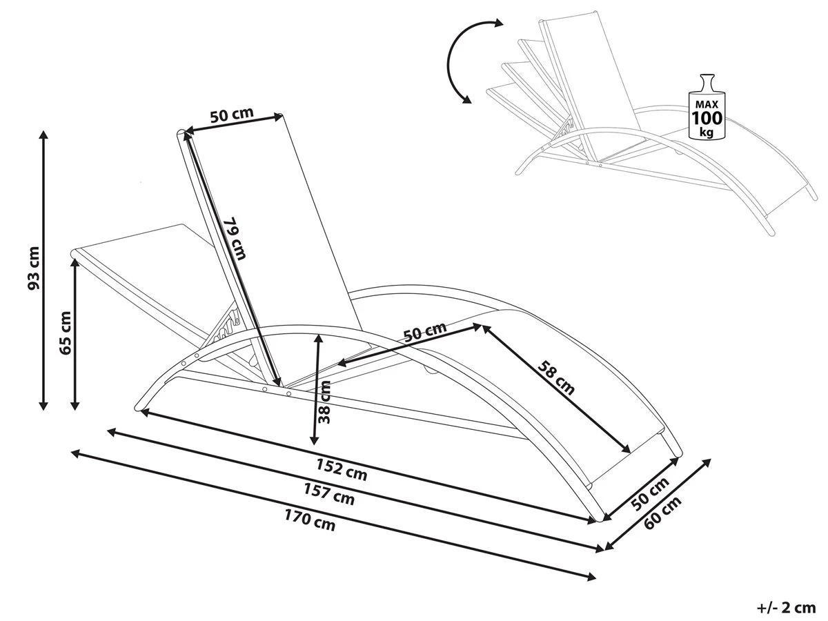 Tumbona De Metal/textil Trenzado Beige/blanco GAETA - Imagen 3