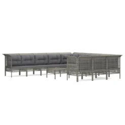 Set De Muebles De Jardín 12 Pzas Cojines Ratán Sintético Gris VidaXL