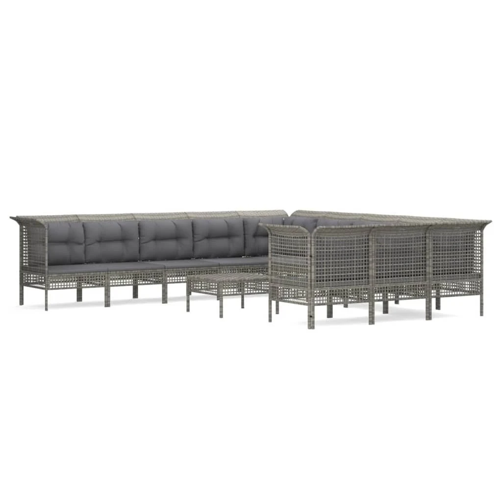 Set De Muebles De Jardín 12 Pzas Cojines Ratán Sintético Gris VidaXL
