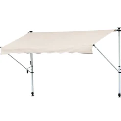 Outsunny Toldo Manual Retráctil Para Exterior 400x120x170-280 Cm Toldo Enrollable Altura Ajustable Con Manivela Protección Solar Para Terraza Balcón Jardín Beige