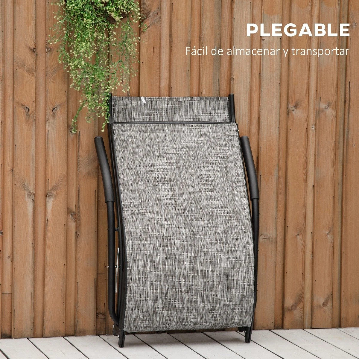 Outsunny Tumbona Plegable De Jardín Con Reposabrazos Reposapiés Respaldo Transpirable Y Marco De Metal Ergonómico Para Terraza Playa Camping 170x62x68 Cm Gris - Imagen 6