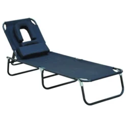 Outsunny Tumbona Plegable Con Respaldo Ajustable En 4 Posiciones Tumbona De Jardín Con Almohada Marco De Acero Y Tela Oxford Para Camping Playa Terraza 190x56x28 Cm Negro