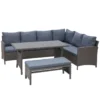 Outsunny Conjunto 4 Piezas Muebles De Ratán Espacio Amplio Con Cojines Acolchados Para Jardín O Terraza Patio 2 Sofá 1 Mesa 1 Banco De Exterior Tubo De Hierro Vidrio Templado Gris