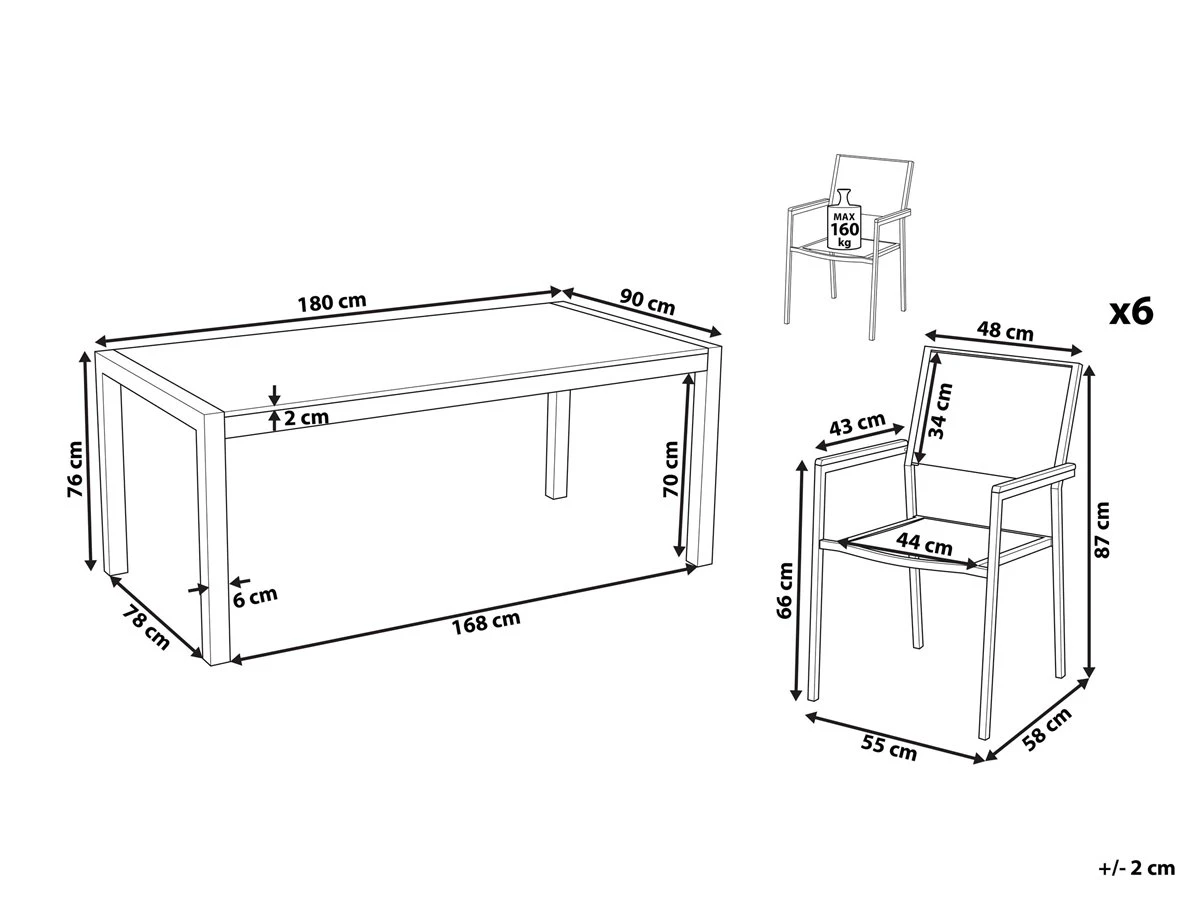 Conjunto De Jardín Mesa En Vidrio 180x90 Cm Con 6 Sillas Negras GROSSETO - Imagen 3
