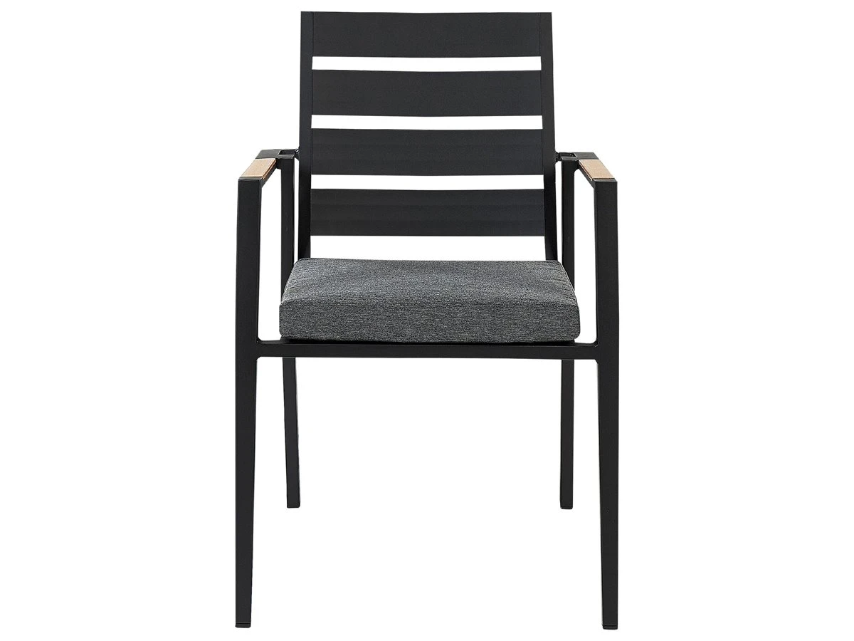 Conjunto De 6 Sillas De Jardín De Metal Negro/gris/madera Clara TAVIANO - Imagen 7