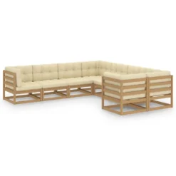 Set De Muebles De Jardín 8 Pzs Cojines Madera Pino Marrón Miel VidaXL