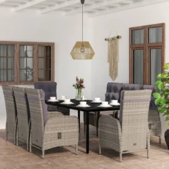 Juego De Comedor Para Jardín 9 Piezas Con Cojines Gris Y Negro VidaXL