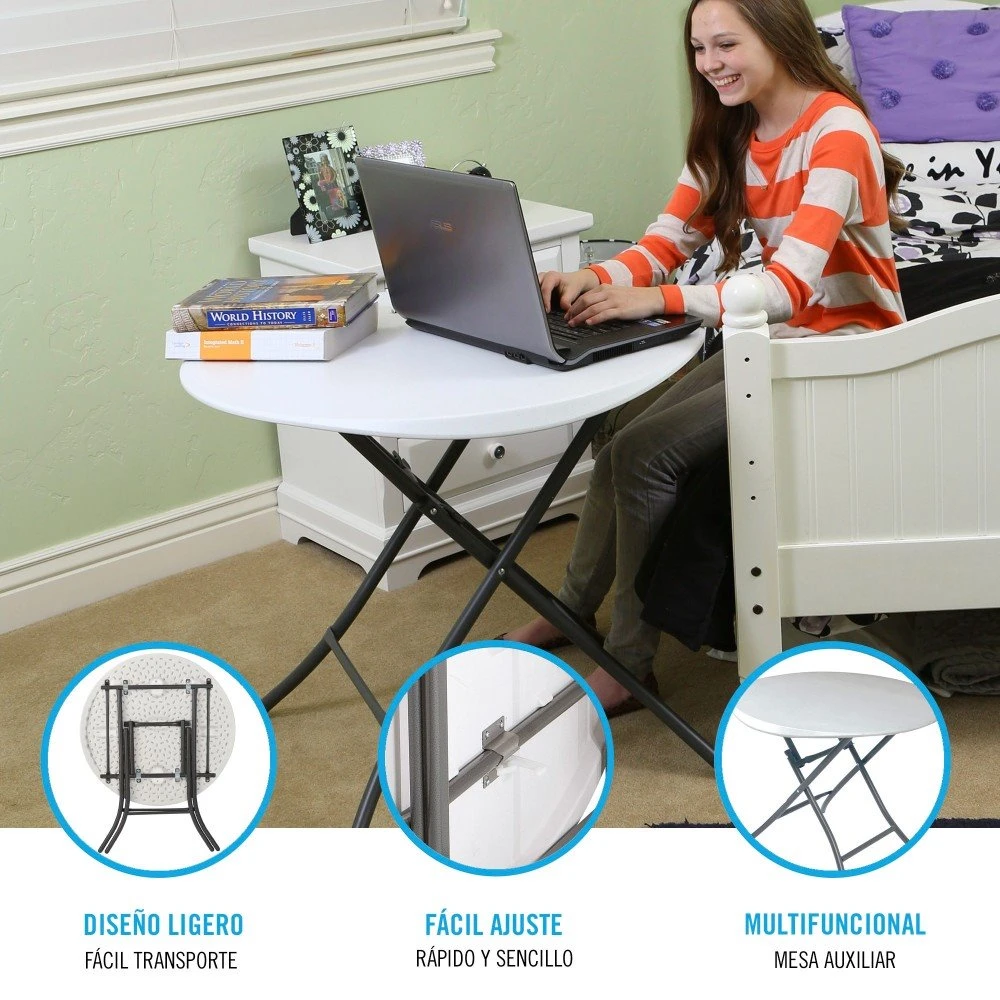 Mesa Auxiliar Plegable Redonda Blanco LIFETIME Ø84 X 74 Cm - Imagen 3