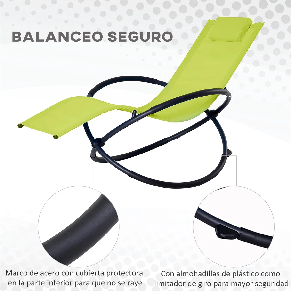 Outsunny Tumbona Mecedora De Jardín Con Reposacabezas Extraíble Sillón Tumbona Ergonómica De Exterior Plegable Tela De Texteline Para Patios Piscina Al Aire Libre 80x154x84 Cm Verde - Imagen 5