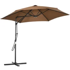 Outsunny Sombrilla Voladizo De Jardín Ø295x245 Cm Parasol Excéntrico Manivela Manual Con 6 Varillas De Metal Ventilación Y Base Cruzada Para Patio Terraza Exterior Marrón