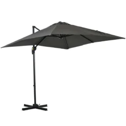 Outsunny Sombrilla De Jardín De Aluminio 245x245x245 Cm Parasol Excéntrico Con Manivela Giratorio 360° Inclinación De 5 Niveles Tela Desmontable Y Ventilación Para Patio Terraza Gris
