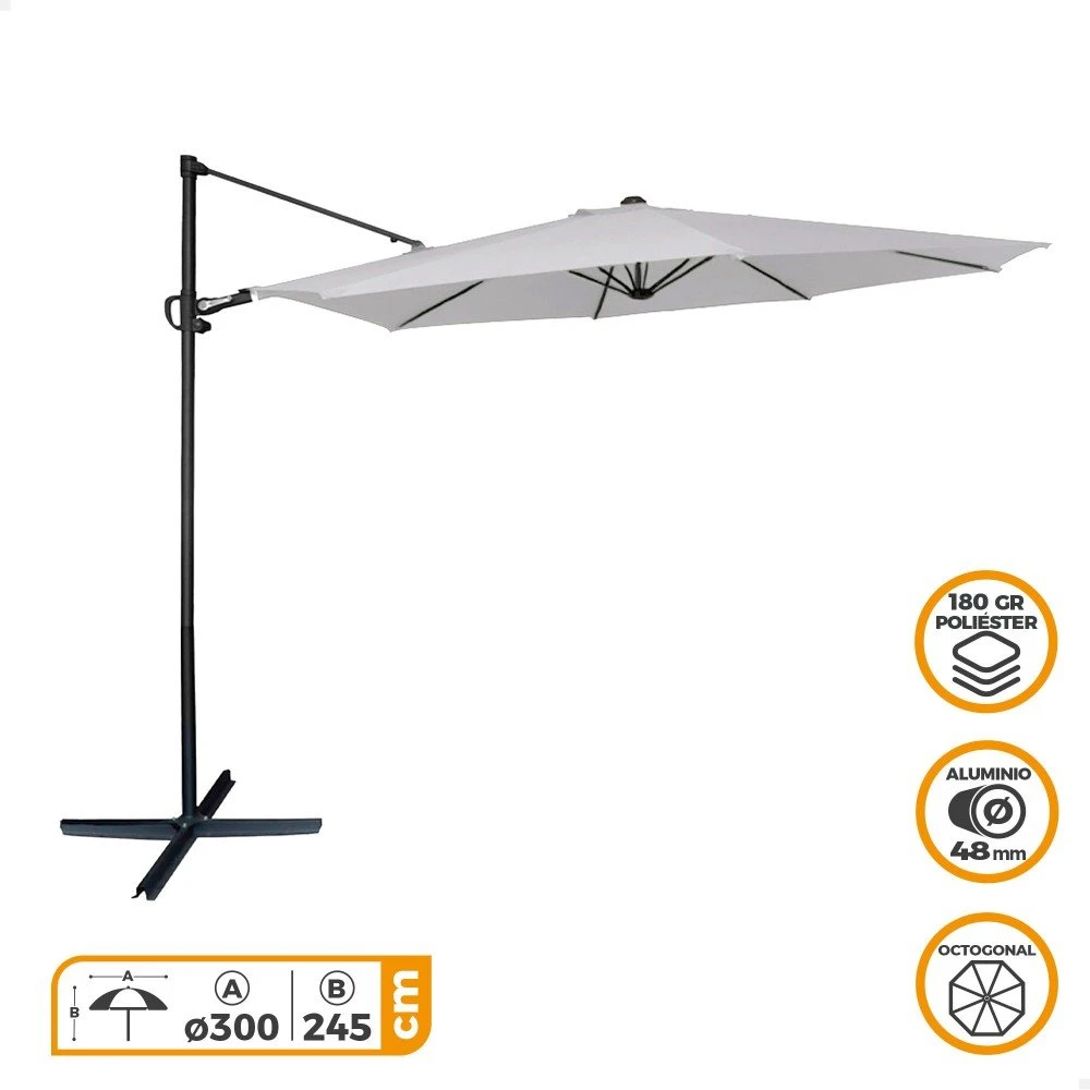 Parasol Excéntrico Ø300 Cm Mástil Aluminio Color Gris Aktive Garden - Imagen 2