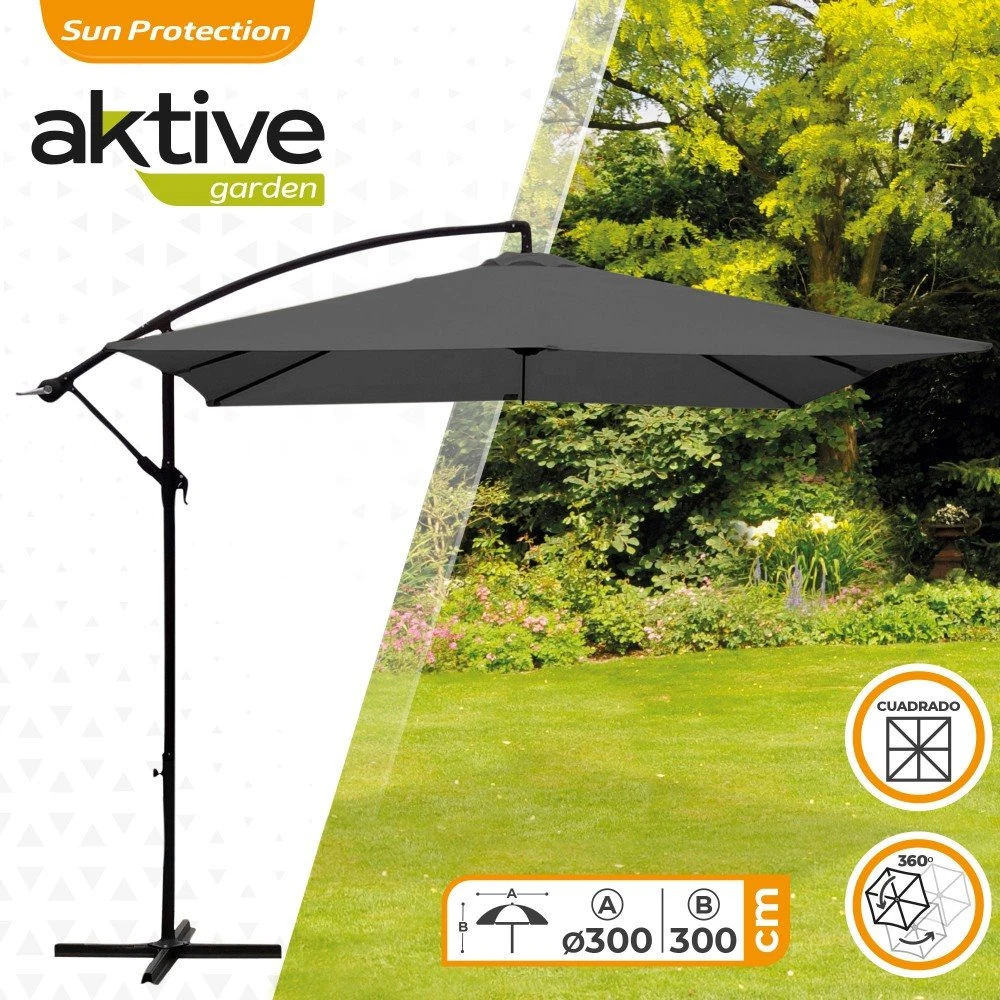 Parasol Excéntrico Banana 300x300x250 Cm Antracita Mástil Acero Aktive - Imagen 2