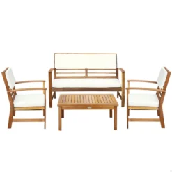 Conjunto Jardín En Madera De Acacia Con Mesa, Banco Y 2 Sillones Aktive Garden