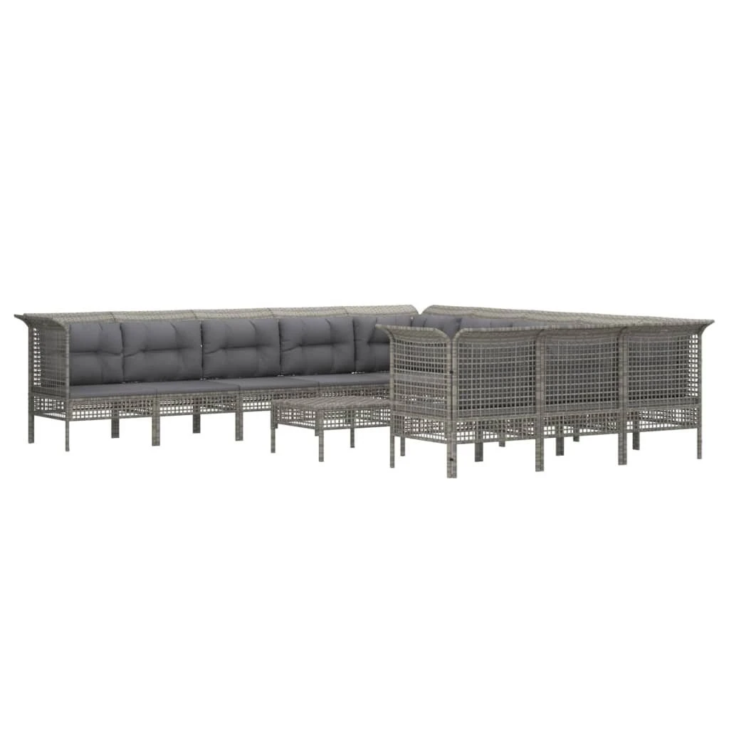 Set De Muebles De Jardín 12 Pzas Cojines Ratán Sintético Gris VidaXL - Imagen 2