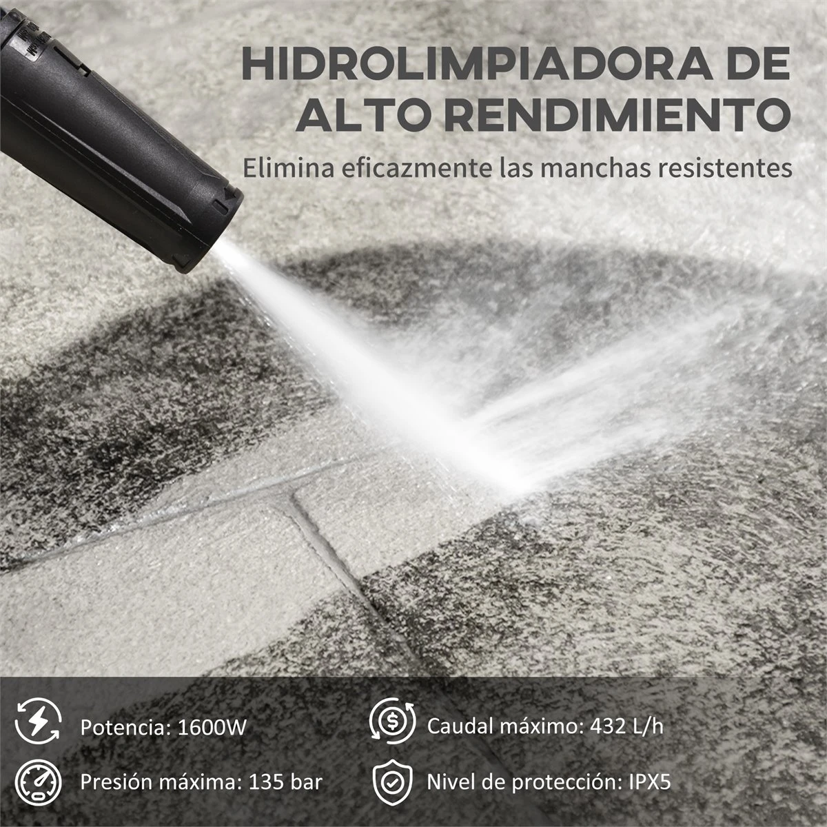 DURHAND Hidrolimpiadora Lavadora De Alta Presi贸n 1600W Caudal 432 L/h Bomba De Aluminio Presi贸n De 135 Bar Manguera De 6 M Incluye Botella De Jab贸n Boquilla Cepillo 32x24x65 Cm Azul - Imagen 4