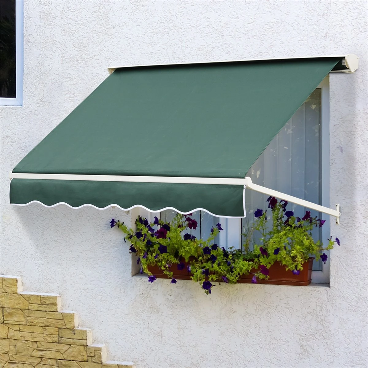 Outsunny Toldo De Ventana Toldo Manual De Aluminio Retráctil Para Exterior Toldo De Balcón Ángulo Ajustable Impermeable Tela De Poliéster 180x70cm Verde - Imagen 2