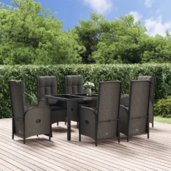 Set De Comedor De Jardín 7 Pzas Y Cojines Ratán Sintético Negro VidaXL