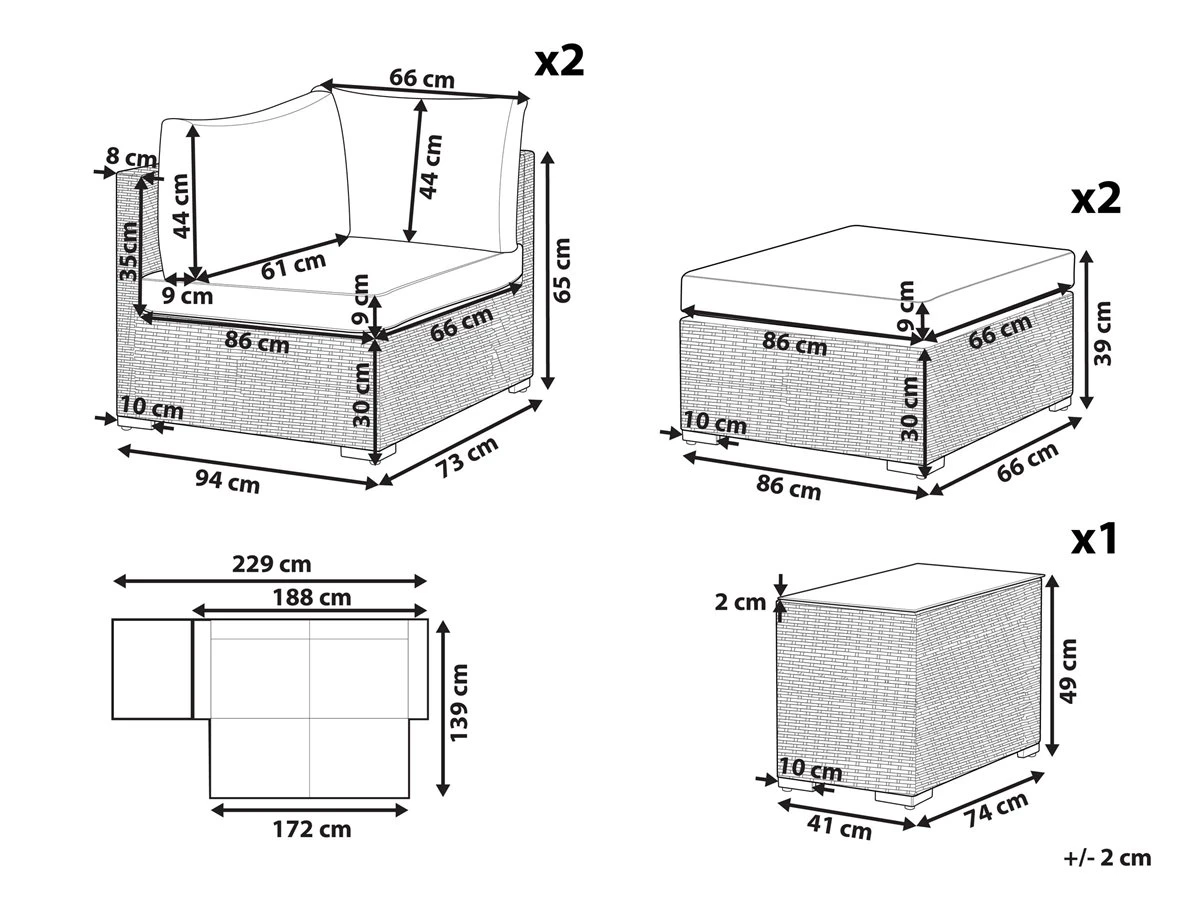 Conjunto De Exterior 2 Plazas De Ratán Marrón/blanco Crema NOTO - Imagen 3
