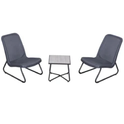 Outsunny Conjunto De Muebles De Jardín 3 Piezas Juego De 2 Sillas Y Mesa Con Encimera De Cristal Templado Efecto Mármol Terraza Piscina 53,5x80,5x76 Cm Gris