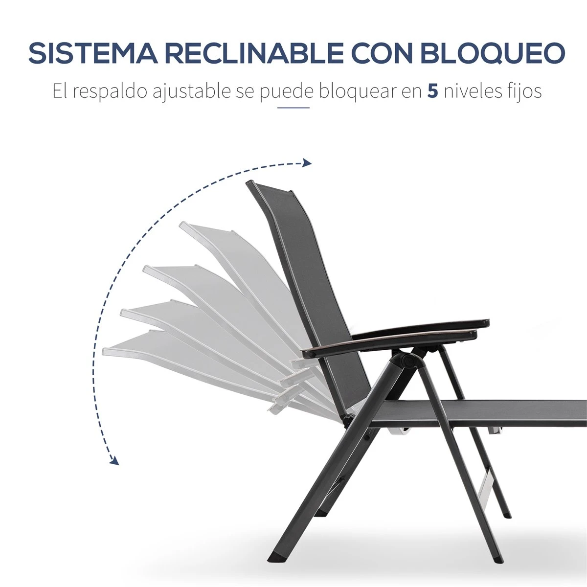 Outsunny Tumbona De Jardín Relinable Tumbona Plegable De Aluminio Con Respaldo Ajustable En 5 Posiciones Para Terraza Piscina Exterior Carga Máx. 150 Kg 69x140x107 Cm Gris - Imagen 4