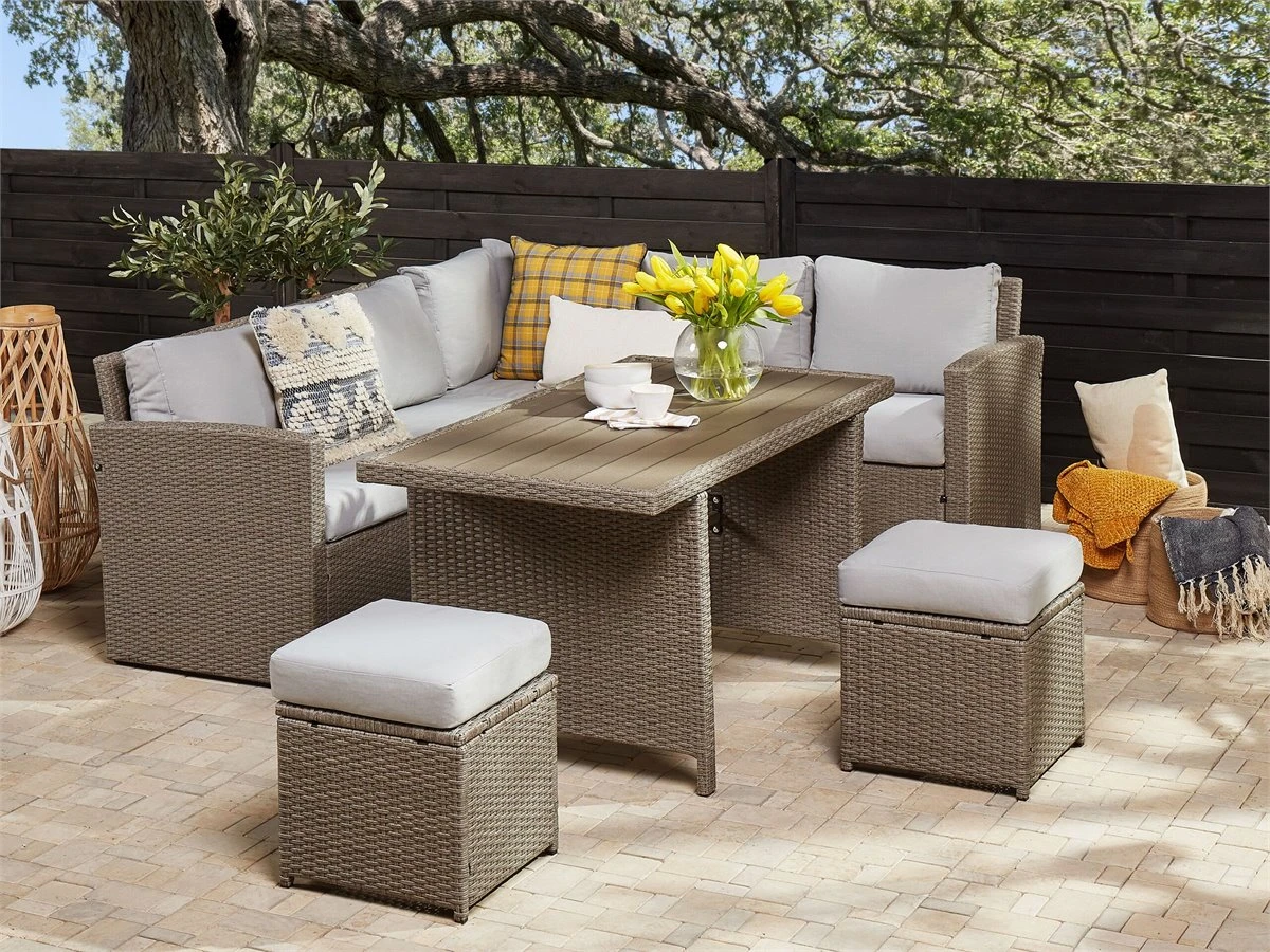 Conjunto De Jardín 5 Plazas De Ratán Gris Pardo/beige BARDI