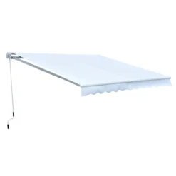 Outsunny Toldo Manual Plegable De Aluminio Ángulo Ajustable Con Manivela Para Exterior Balcón Jardín Terraza 3x2,5m Blanco