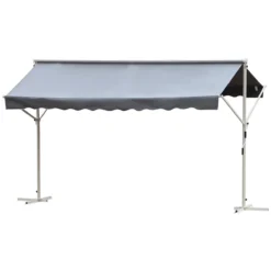 Outsunny Toldo De Pie Independiente 300x295x260 Cm Con Manivela Doble Cara Ángulo Ajustable Portátil Protección Solar Para Jardín Terraza Patio Gris