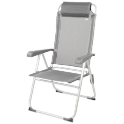 Silla Plegable Camping Antivuelco Y Multiposición Gris C/cojín Aktive