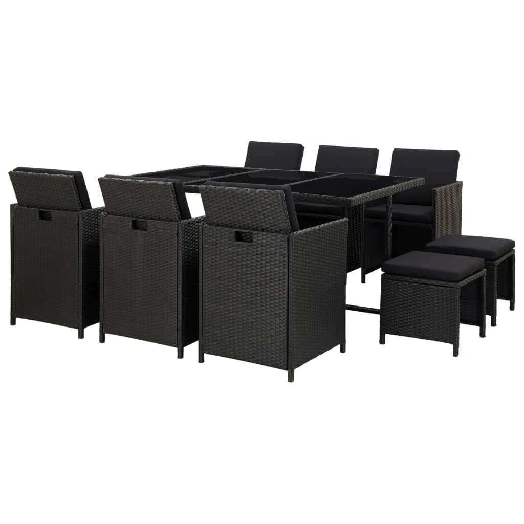 Set Comedor De Jardín 11 Piezas Y Cojines Ratán Sintético Negro VidaXL
