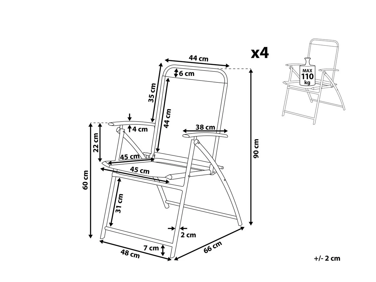 Conjunto De 4 Sillas De Jardín De Metal Negro LIVO - Imagen 3
