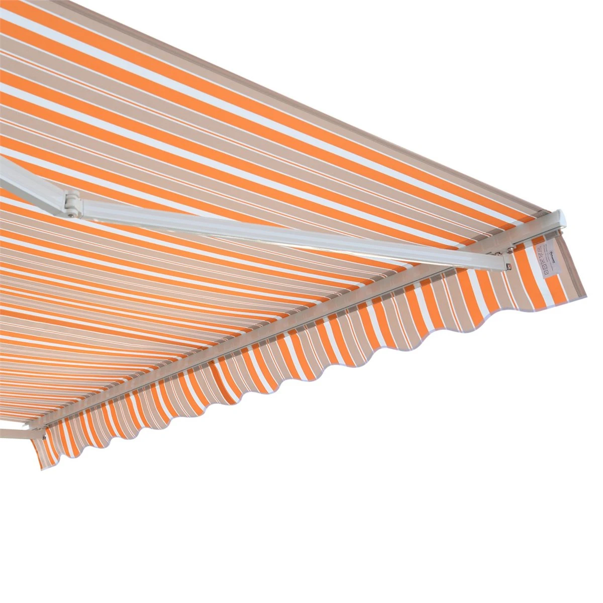 Outsunny Toldo Retráctil Con Manivela Toldo De 300x250cm Con Brazo Articulado De Aluminio Y Poliéster 280g/m² Rayas Naranja Beige Y Blanco - Imagen 9