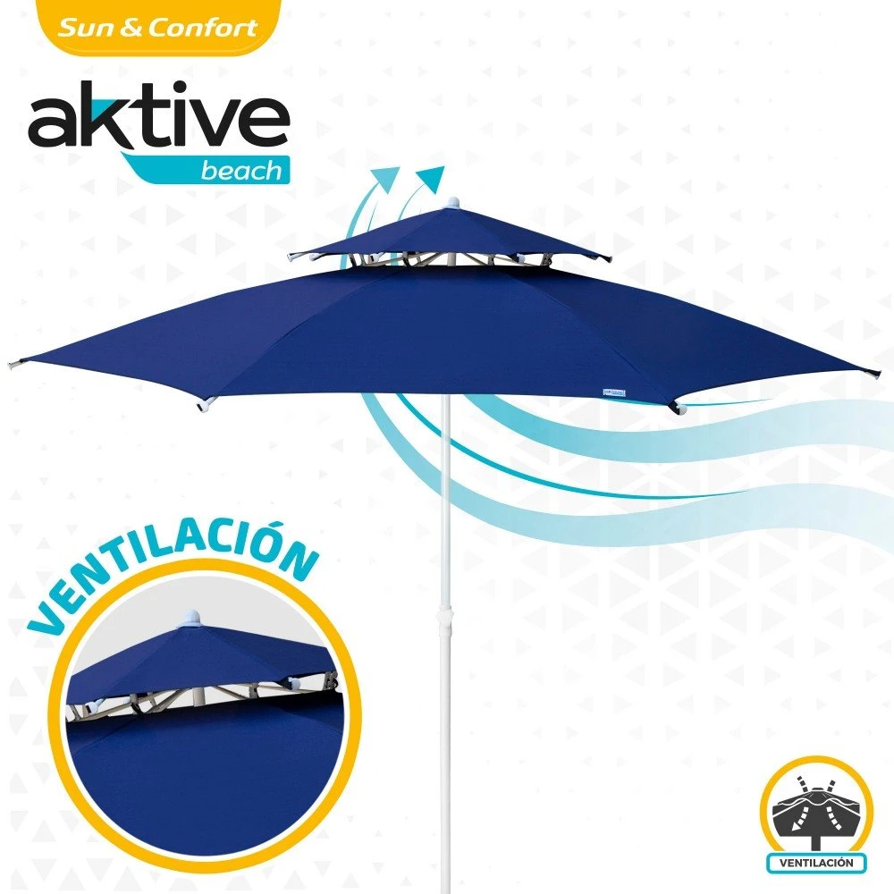 Sombrilla Octogonal 280 Cm Doble Techo Y Protección UV35 + Aktive Beach - Imagen 5