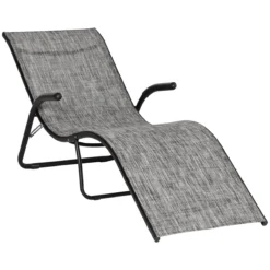 Outsunny Tumbona Plegable De Jardín Con Reposabrazos Reposapiés Respaldo Transpirable Y Marco De Metal Ergonómico Para Terraza Playa Camping 170x62x68 Cm Gris