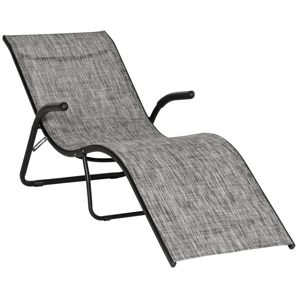 Outsunny Tumbona Plegable De Jardín Con Reposabrazos Reposapiés Respaldo Transpirable Y Marco De Metal Ergonómico Para Terraza Playa Camping 170x62x68 Cm Gris