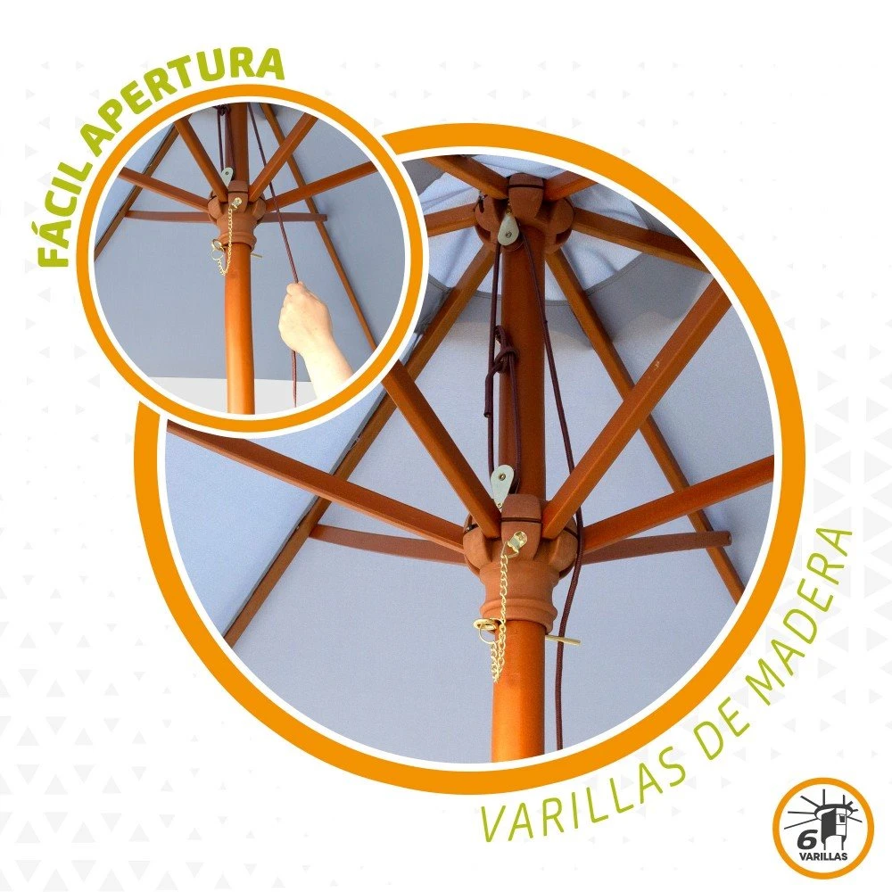 Parasol Hexagonal 300 Cm Color Antracita Mástil Madera Aktive Garden - Imagen 4