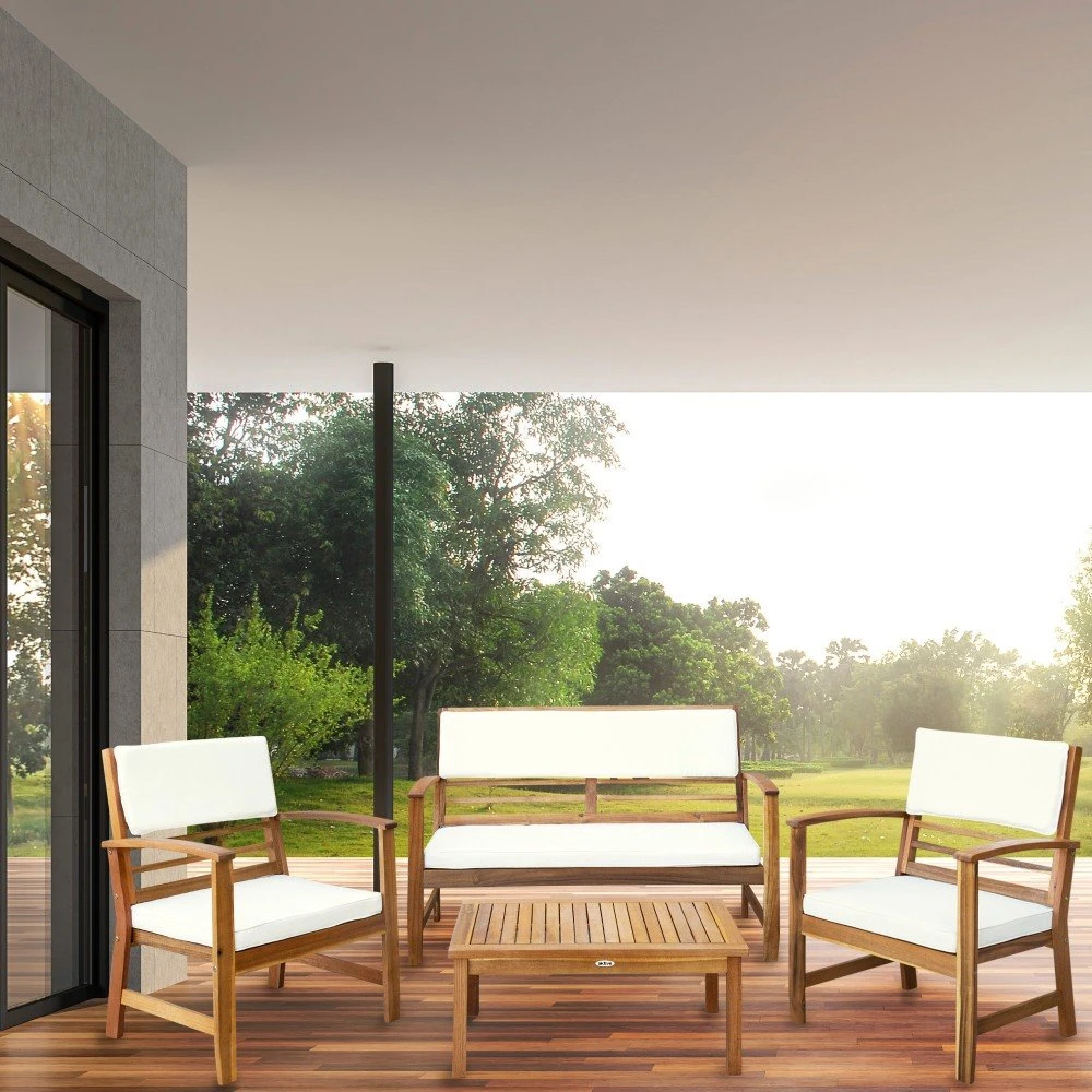 Conjunto Jardín En Madera De Acacia Con Mesa, Banco Y 2 Sillones Aktive Garden - Imagen 5