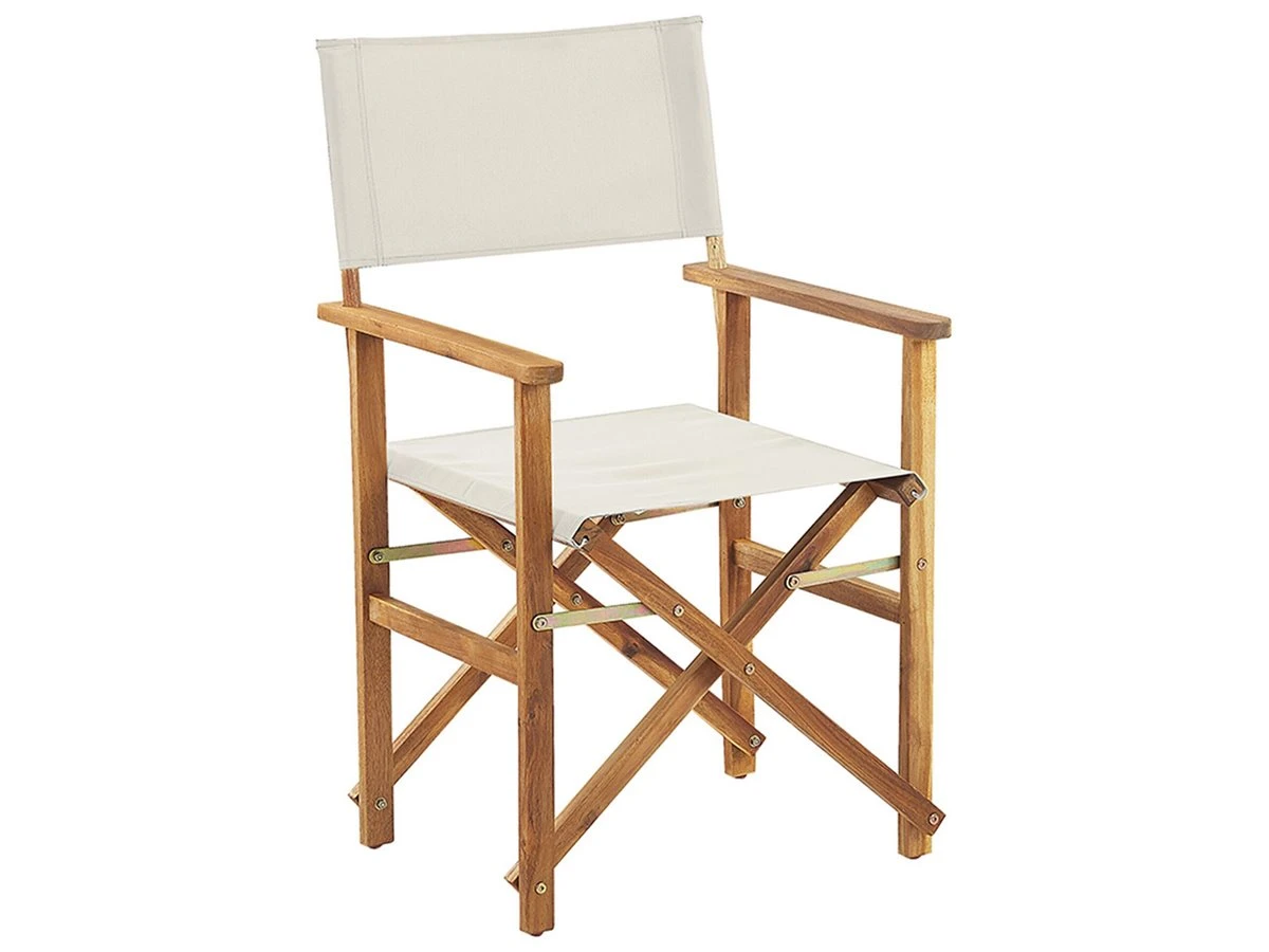 Conjunto De 2 Sillas De Jardín Madera Clara/blanco Crema Con Tela Verde/blanco/rojo CINE - Imagen 7